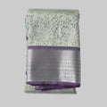 Rich white semi kanchipuram silk saree with lavender heavy border