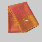Sun shine golden yellow mixed with orange semi kanchipuram silk saree with golden border