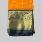 Mango Yellow Saree with Butta and Dark Green Border