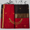 Red colour cotton silk saree with black and golden border