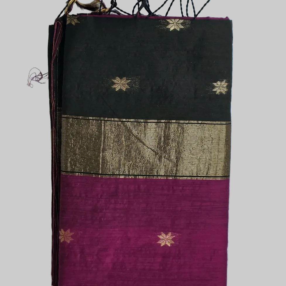 Onion pink cotton silk saree with black and golden border