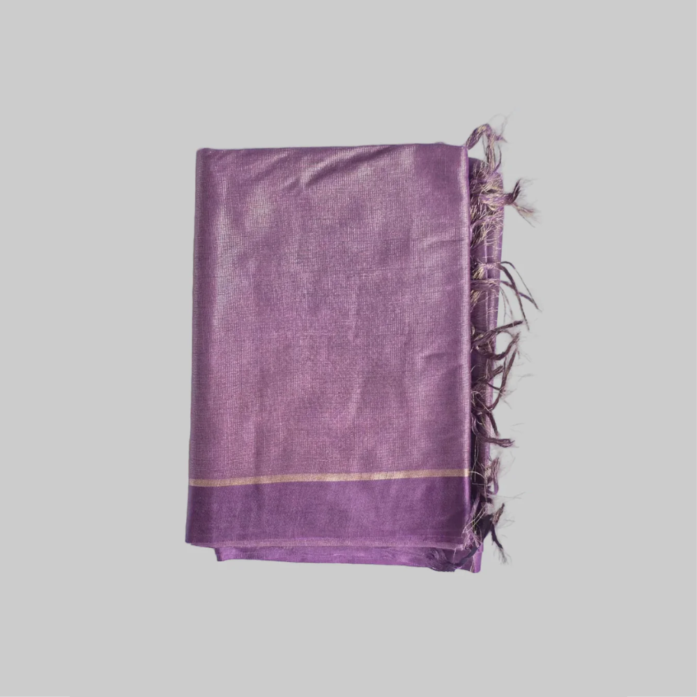Lavender Tissue Silk Saree With Simple Border