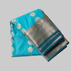 Sea blue butta semi kanchipuram silk with heavy dark green border
