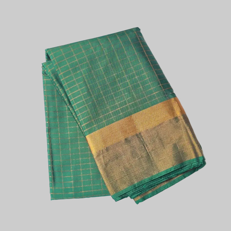 Green Colour Semi Kanchipuram Silk Saree With Golden Border