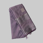 Light Lavender Colour Semi Kanchipuram Silk Saree With Silver Double Lined Border