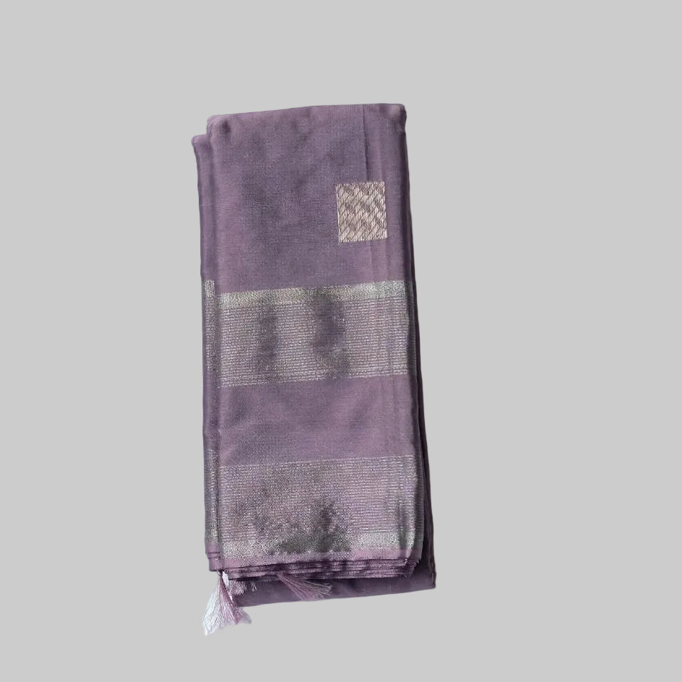 Light Lavender Colour Semi Kanchipuram Silk Saree With Silver Double Lined Border