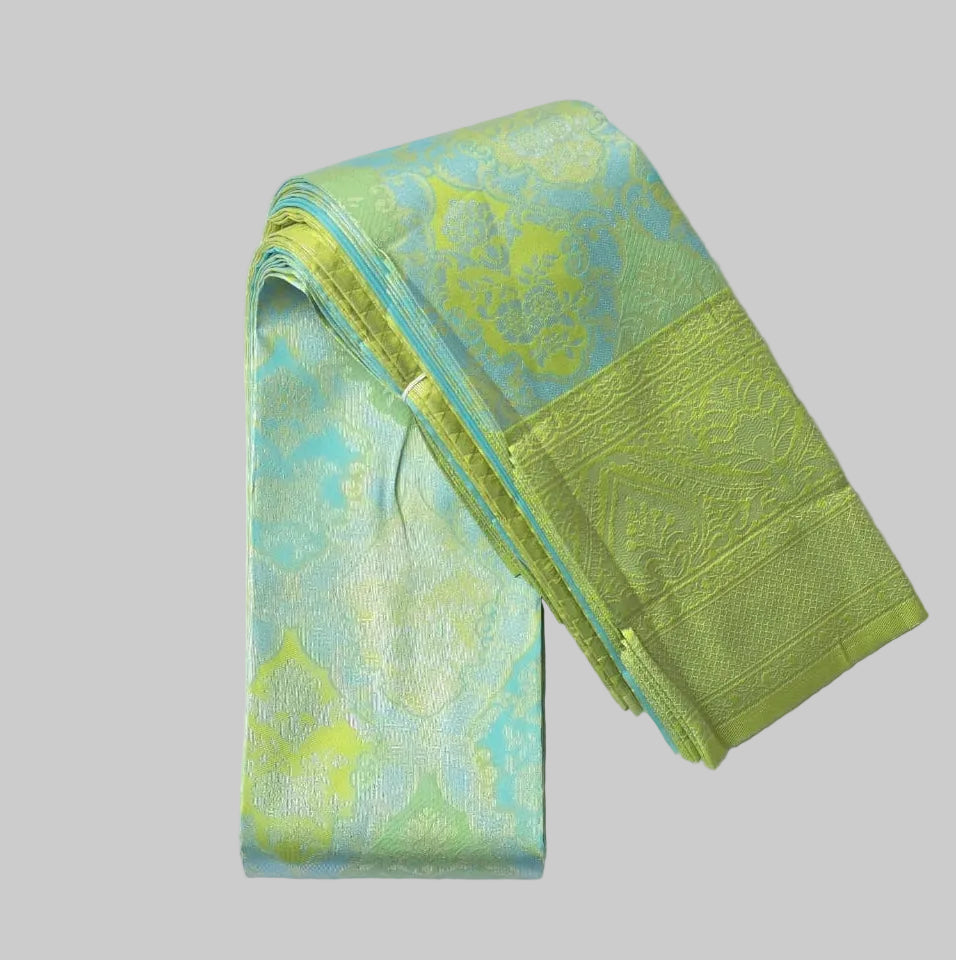 Light Green and Sky Blue Color Combined Semi Kanchipuram Silk Saree