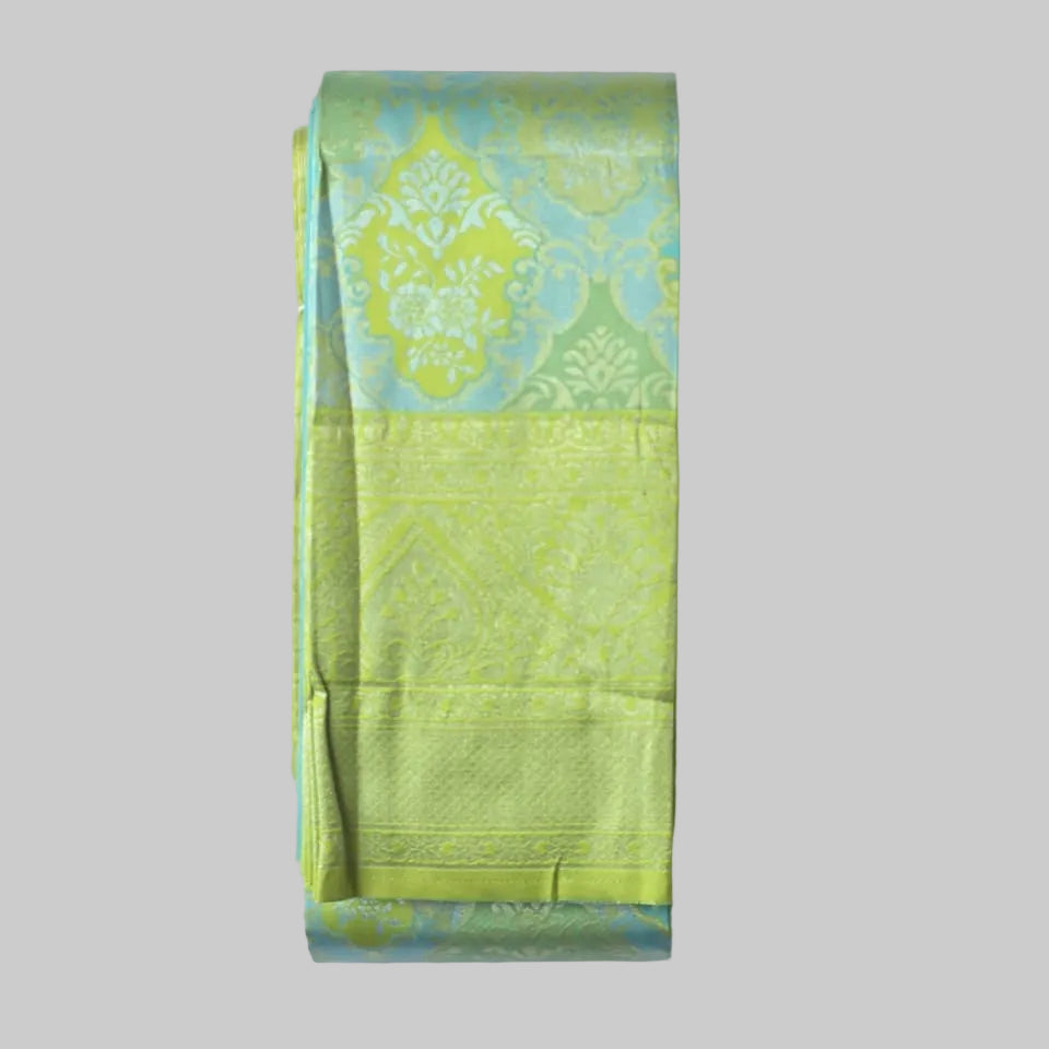 Light Green and Sky Blue Color Combined Semi Kanchipuram Silk Saree