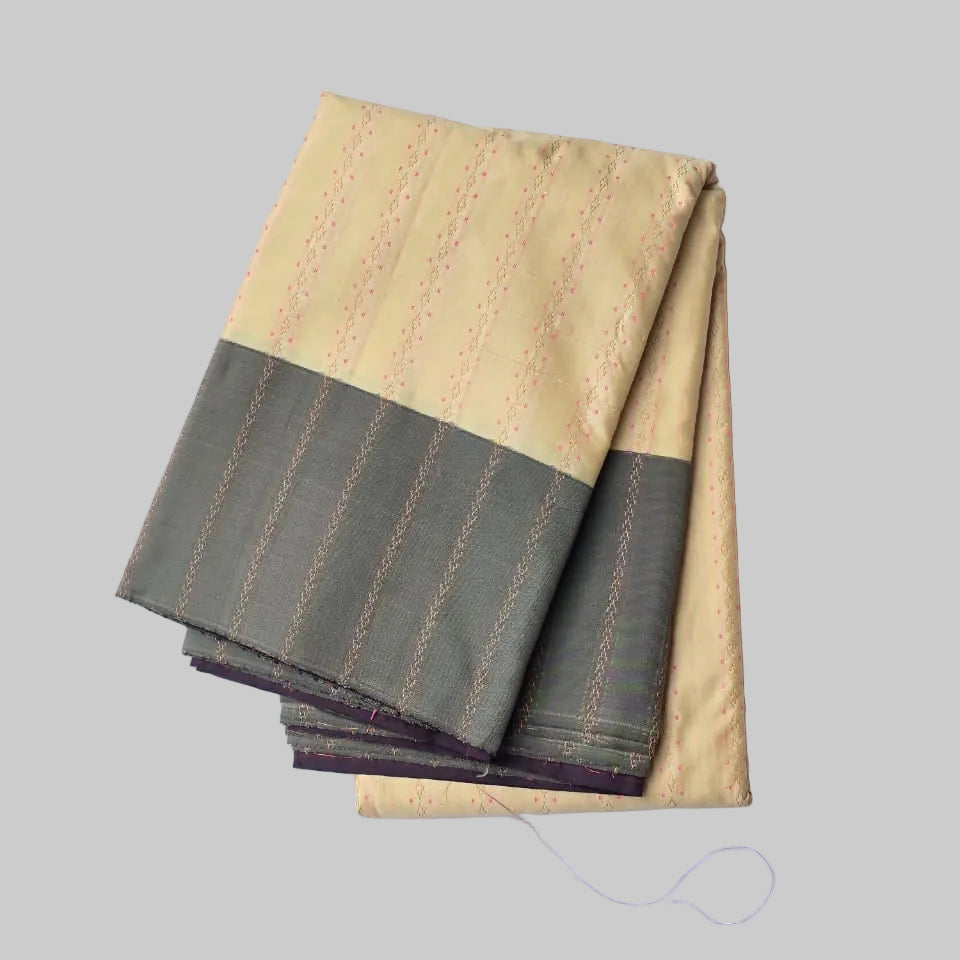 Off White Silk Saree With Dark Ash Colour Boarder
