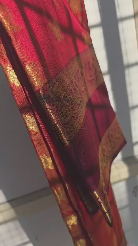Burnt orange with coffee colour border light weight semi kanchipuram silk saree