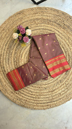 Red border double shaded semi silk saree with golden butta