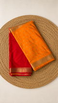 Mango yellow and red colour Semi mysore silk saree