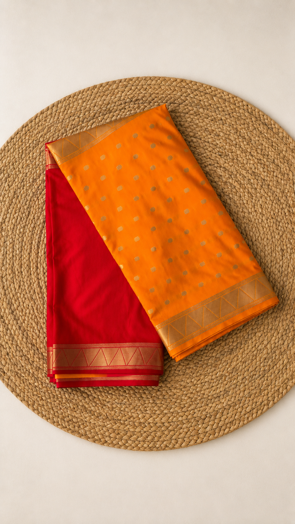Mango yellow and red colour Semi mysore silk saree