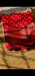 Semi binni silk saree with red border
