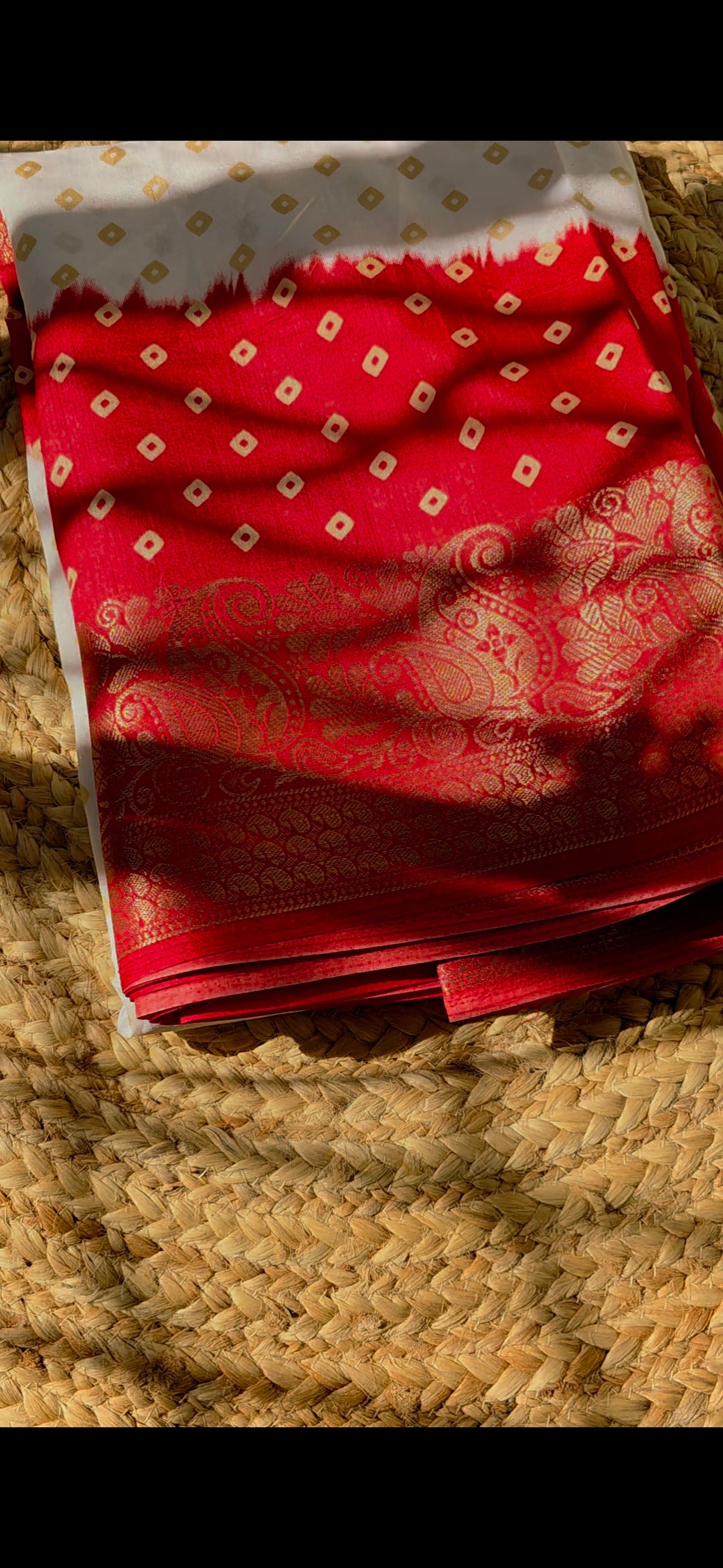 Semi binni silk saree with red border