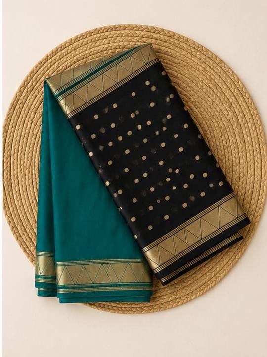 Semi mysore silk saree green and black