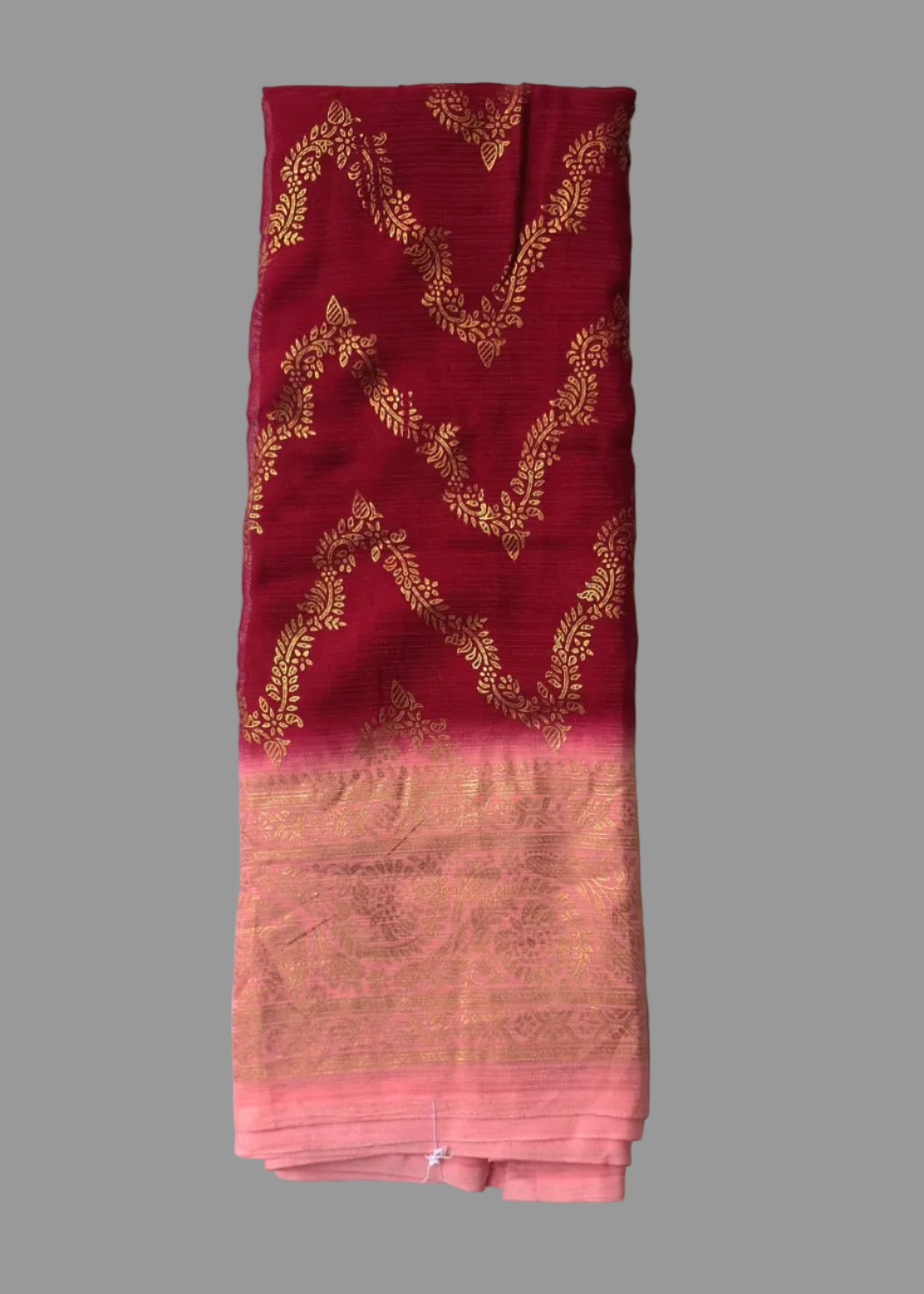 Rani pink with pink colour border foil printed saree