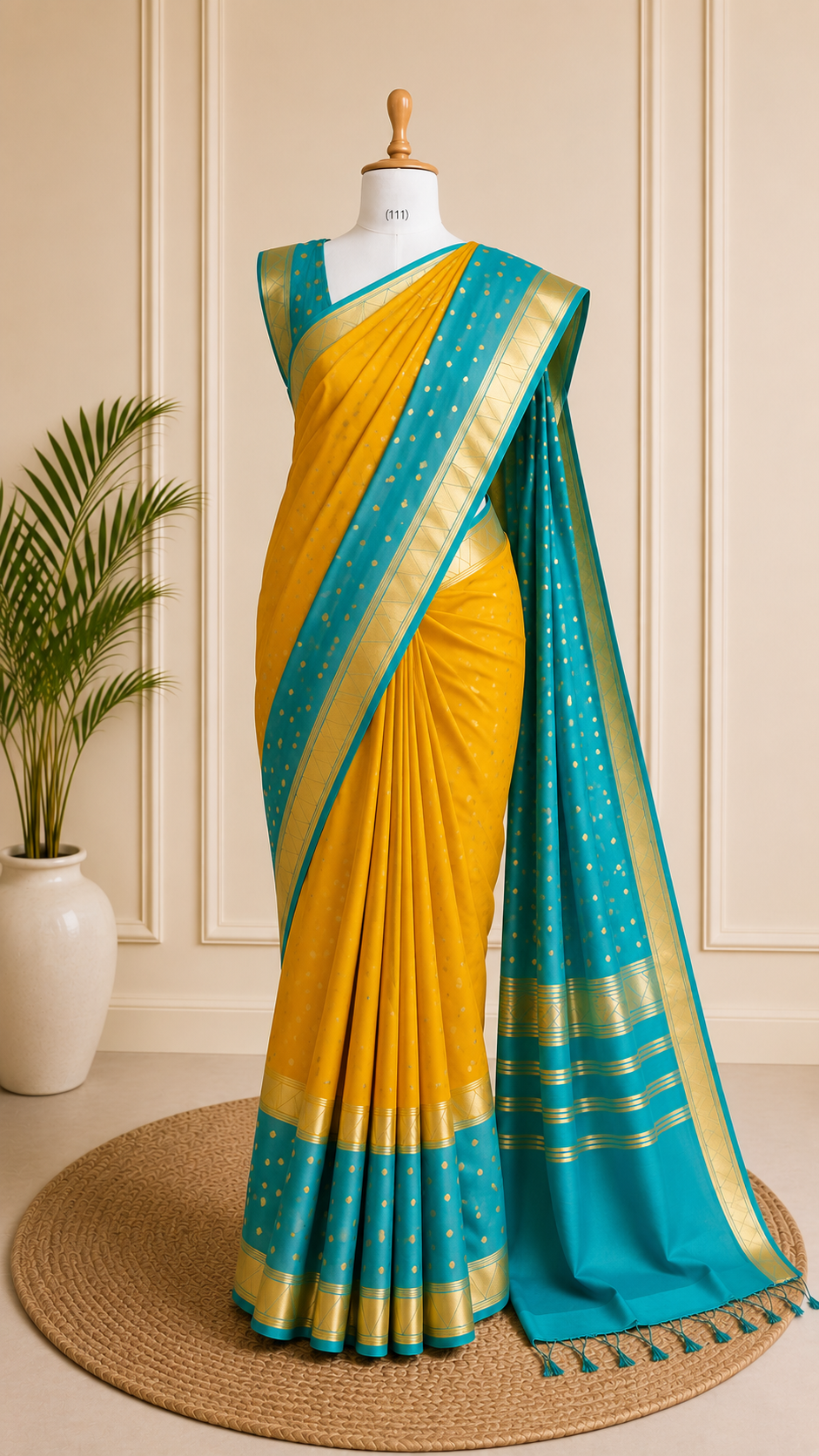 Lime yellow colour and pastel blue colour semi mysore silk saree