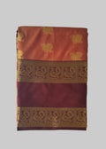 Burnt orange with coffee colour border light weight semi kanchipuram silk saree