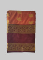 Burnt orange with coffee colour border light weight semi kanchipuram silk saree