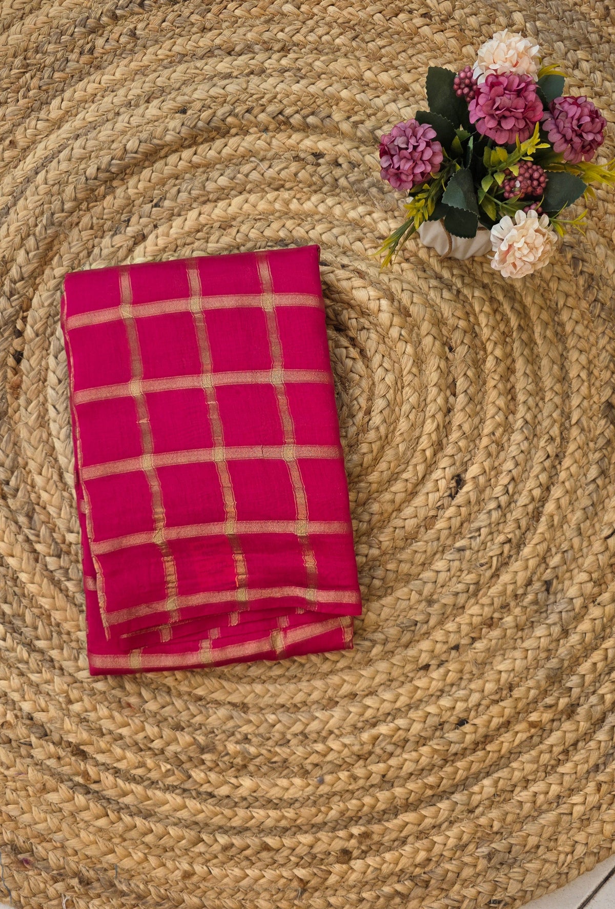 Rani pink semi soft  silk saree with blouse