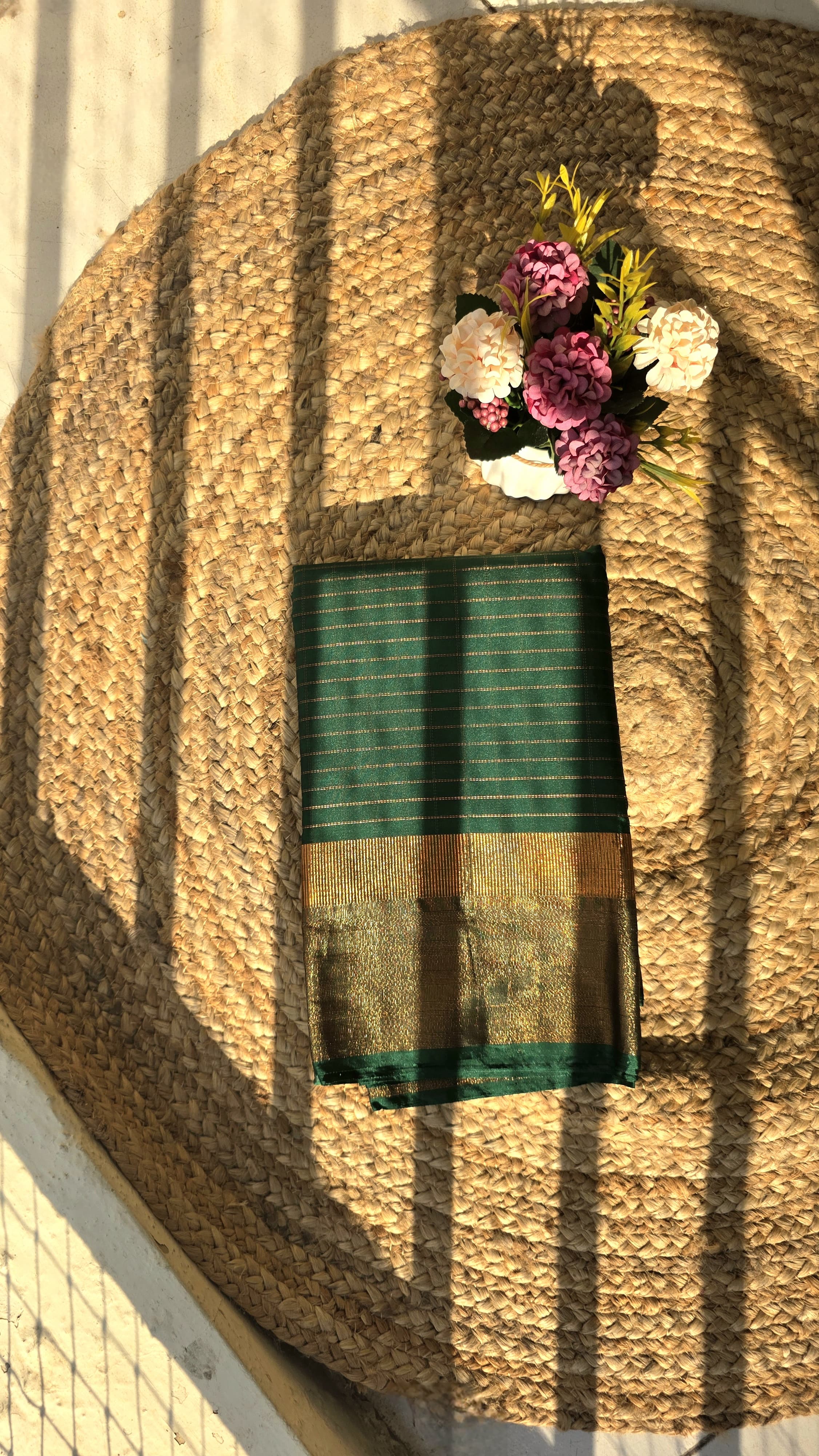 Green Colour Semi Kanchipuram Silk Saree With Golden Border