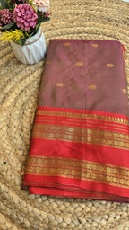 Red border double shaded semi silk saree with golden butta