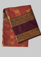 Burnt orange with coffee colour border light weight semi kanchipuram silk saree