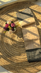 Off White Silk Saree With Dark Ash Colour Boarder