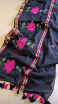 Black mulcotton saree with tessals