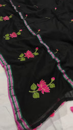 Black mulcotton saree with tessals