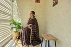 Dark coffee brown semi mysore silk saree with golden border