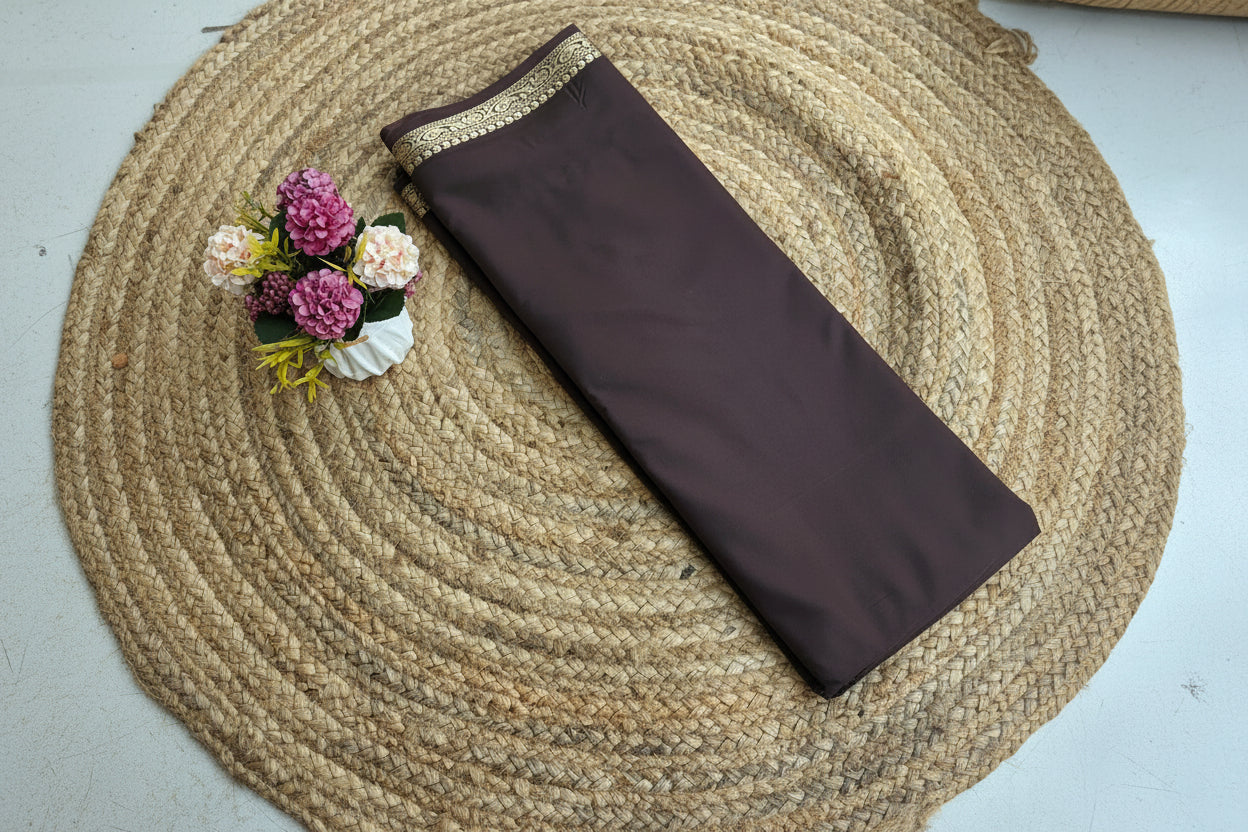 Dark coffee brown semi mysore silk saree with golden border