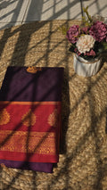 Violet colour semi silk saree with pink border