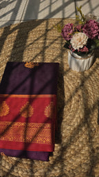 Violet colour semi silk saree with pink border
