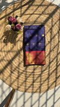 Navy blue semi kanchipuram silk saree with red border