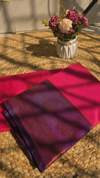 Pink colour semi silk saree with violet border