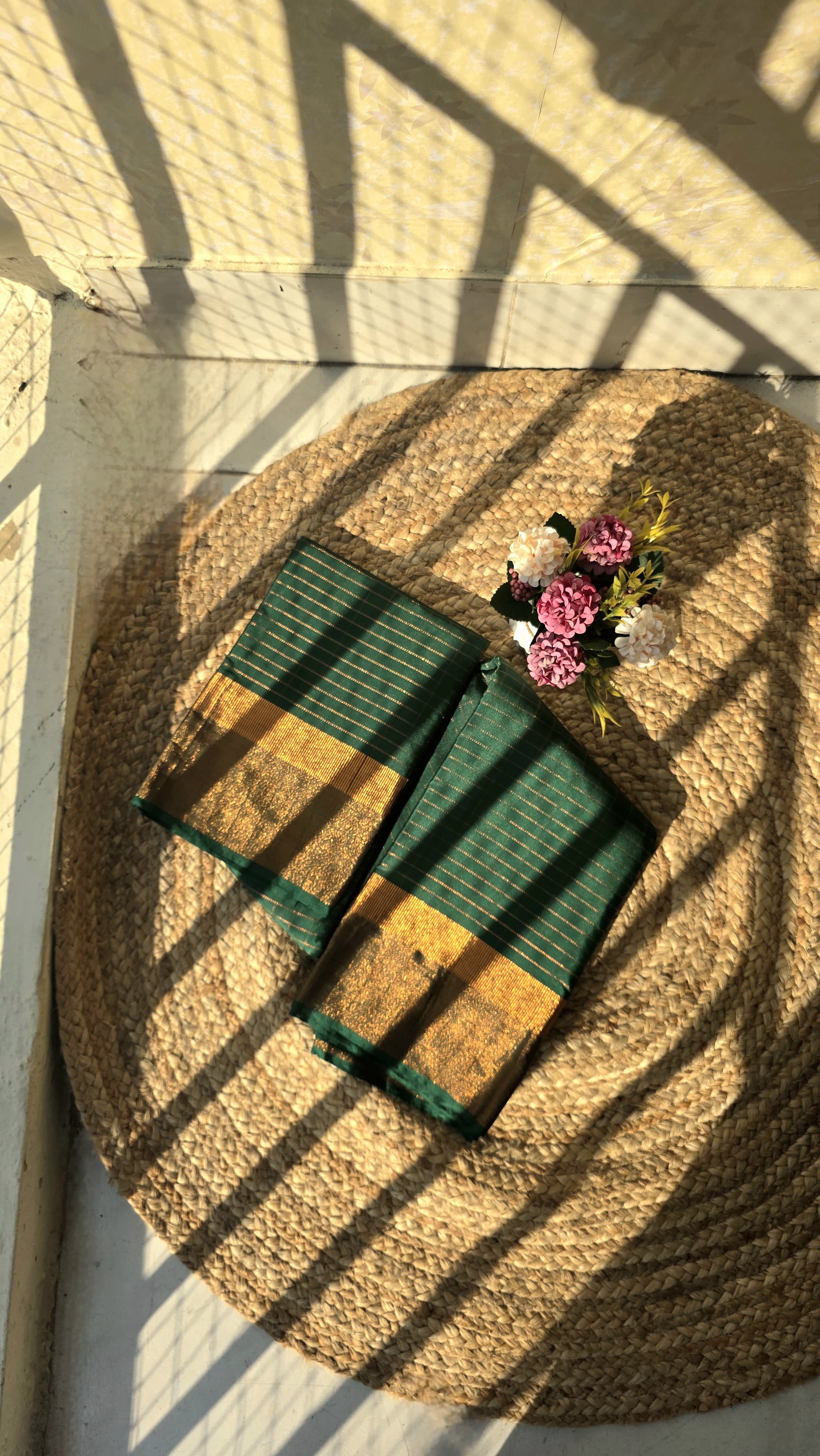 Green Colour Semi Kanchipuram Silk Saree With Golden Border