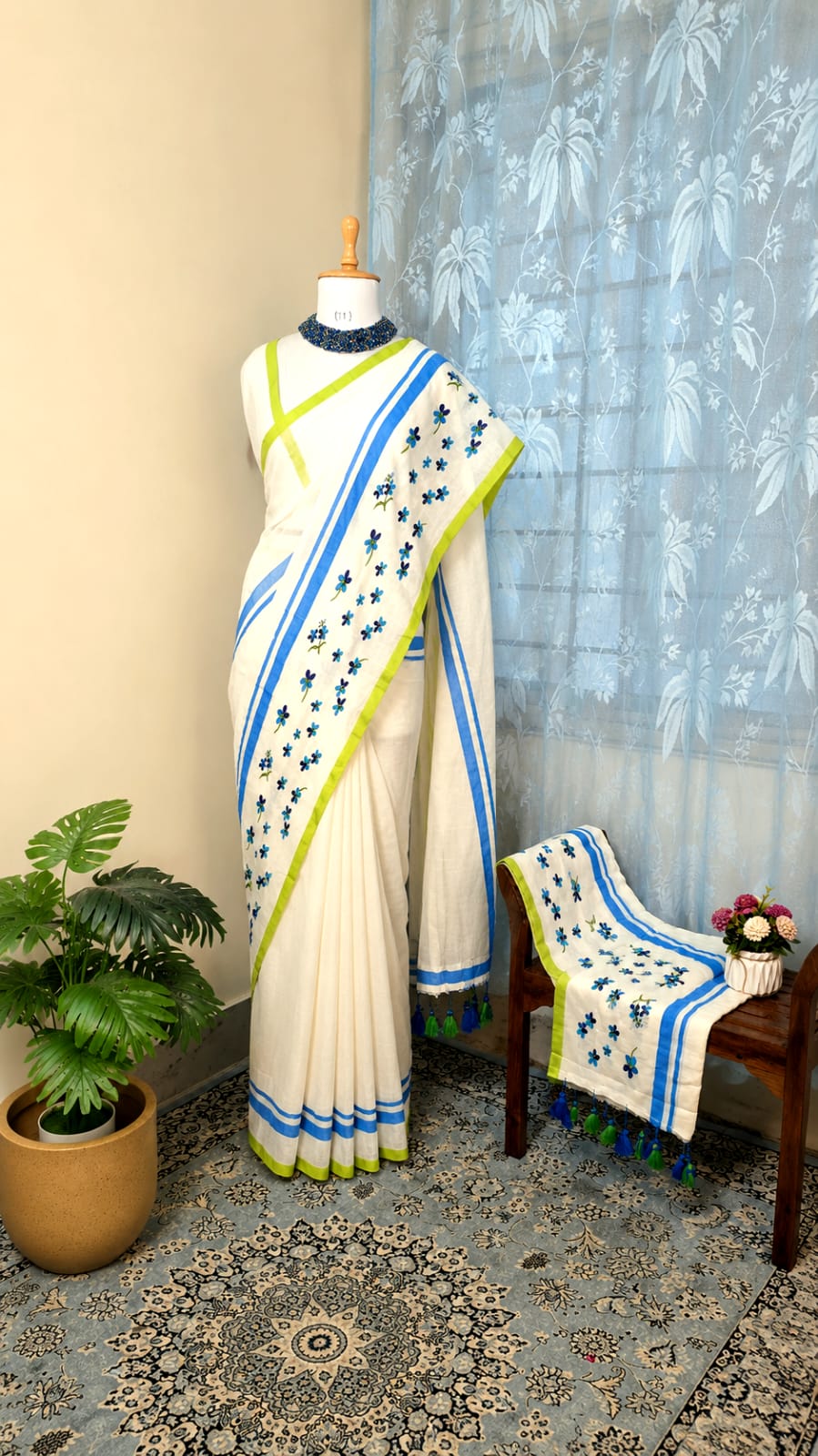 Mulcotton saree with tussels
