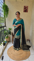 Semi mysore silk saree green and black