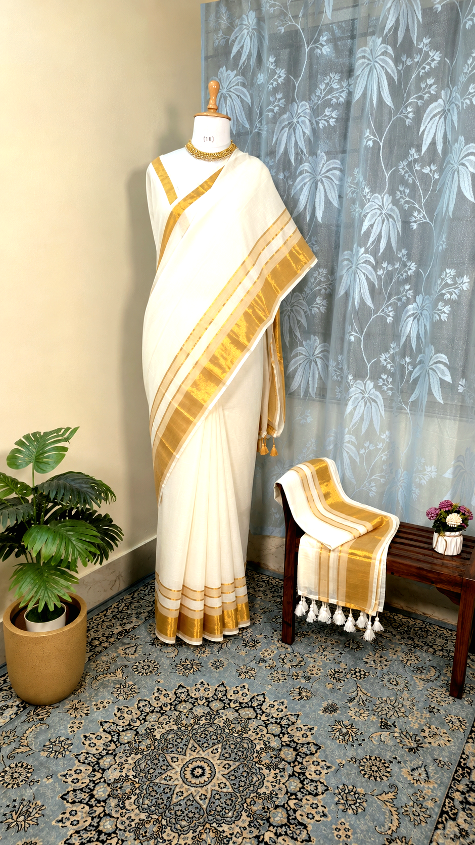 Mulcotton saree with tussels