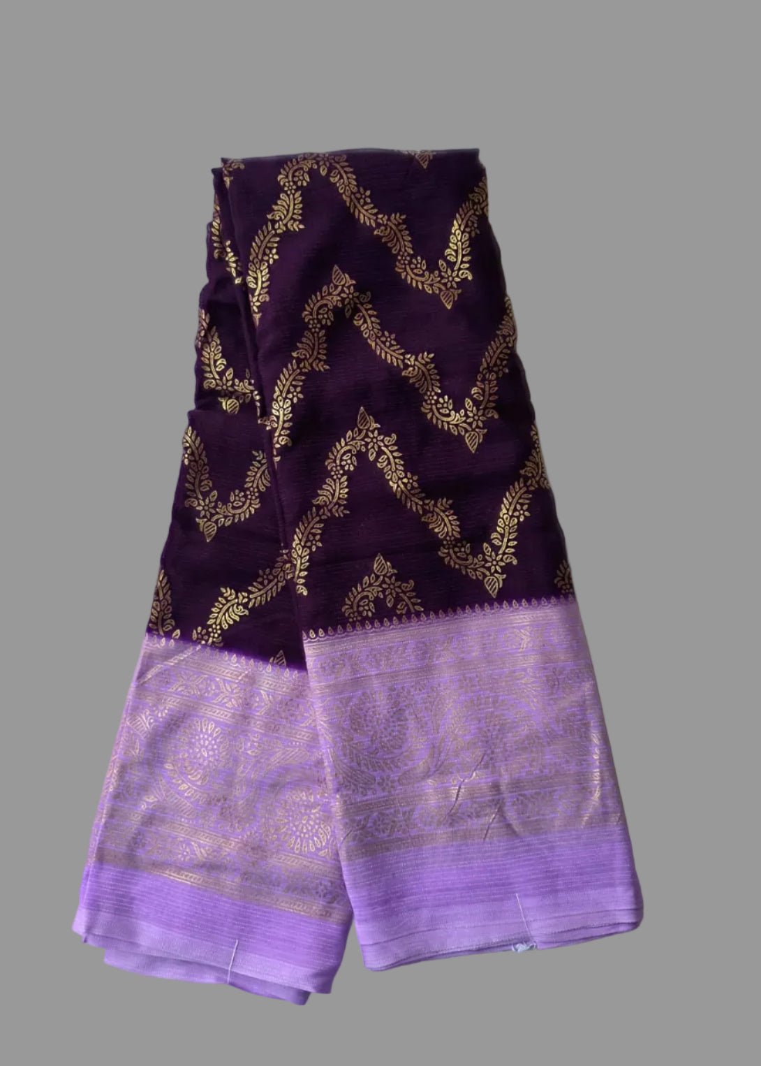 Purple colour with pink border foil printed saree