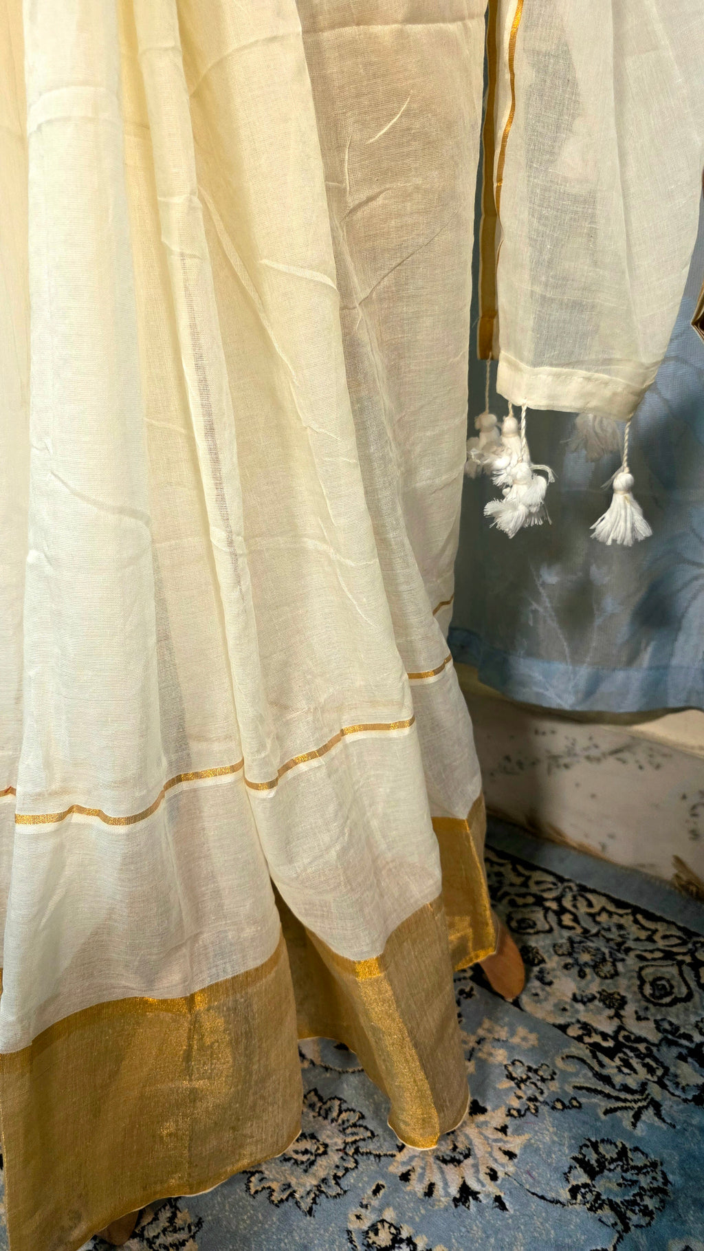 Mulcotton saree with tussels