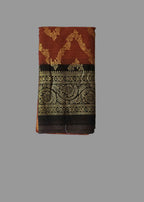 Rust orange colour with coffee brown border fiil printed saree