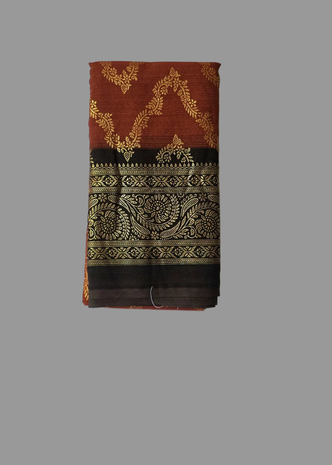 Rust orange colour with coffee brown border fiil printed saree