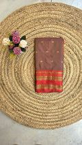 Red border double shaded semi silk saree with golden butta