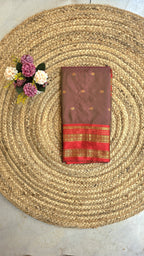 Red border double shaded semi silk saree with golden butta
