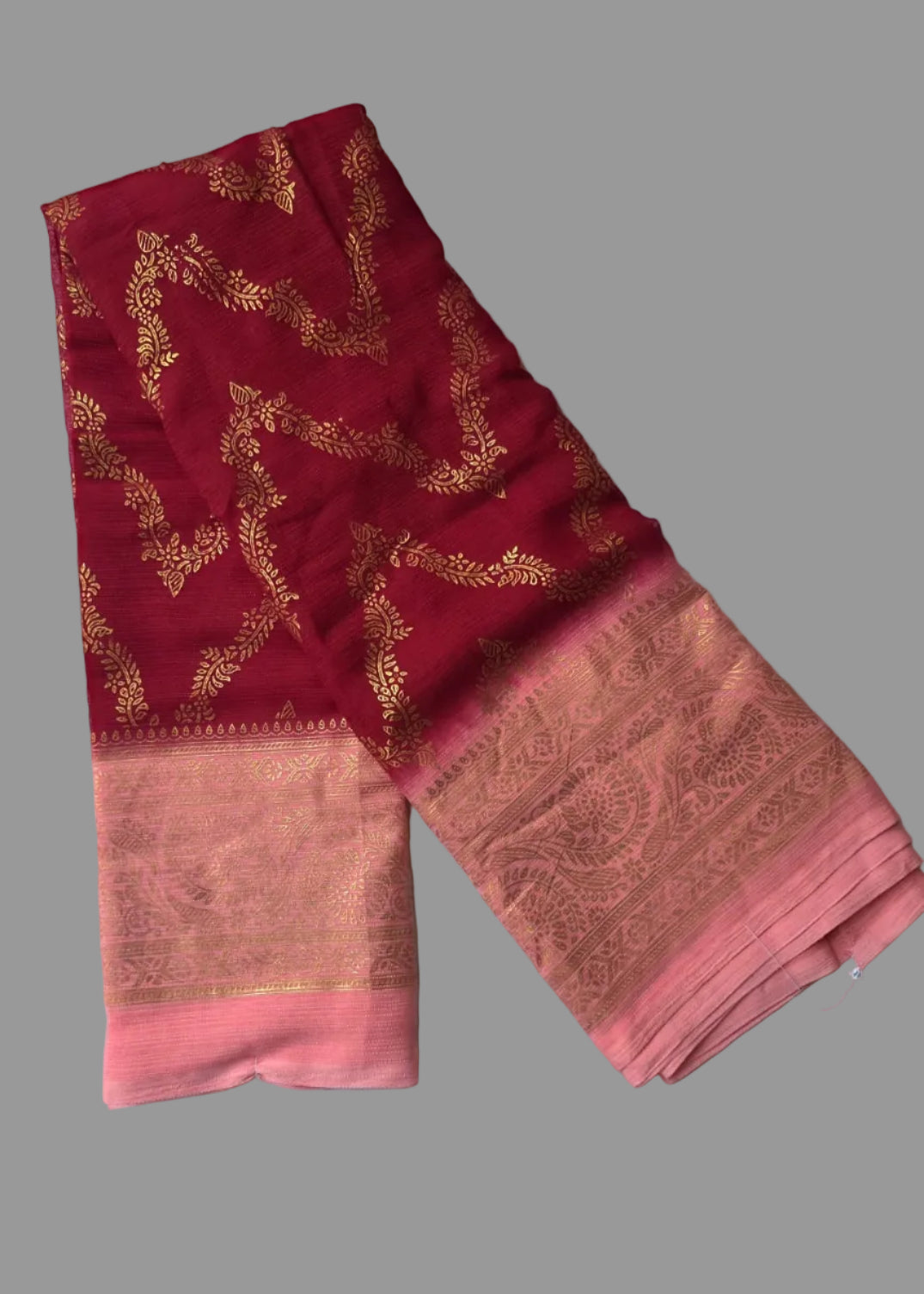 Rani pink with pink colour border foil printed saree
